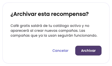The Archive this reward? prompt, with the Cancel and Archive buttons