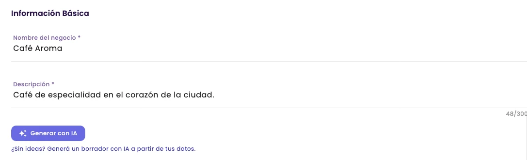 Basic Information, with the name, the description and the Generate with AI button