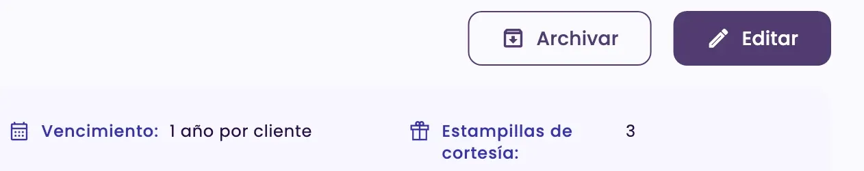 Los botones Archivar y Editar sobre los datos de la tarjeta activa