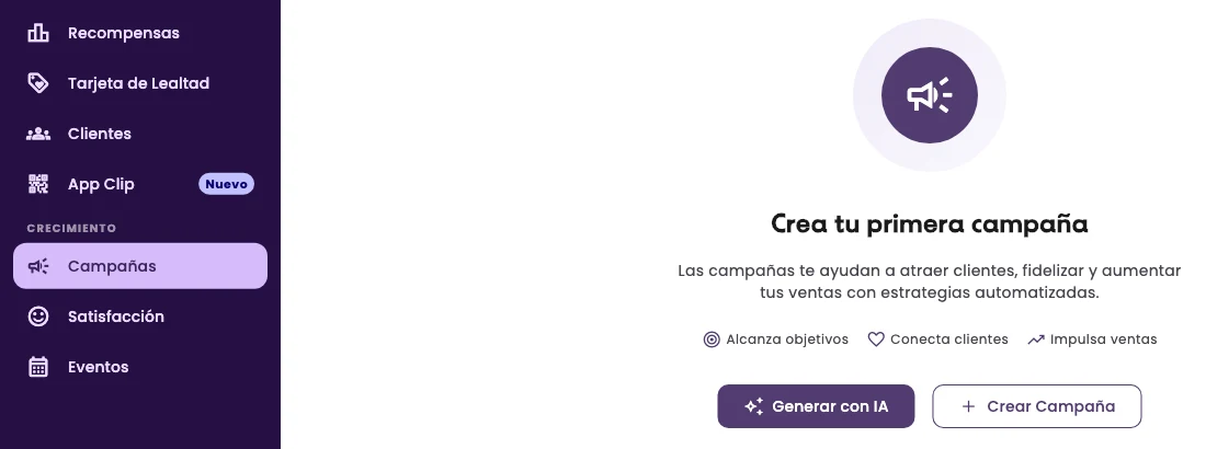 The Campaigns page with no campaigns and the Create Campaign button