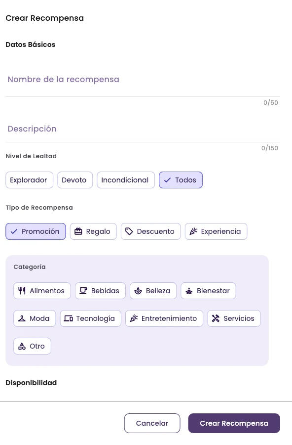 The form's Basic Data section, with name, description, level, type and category