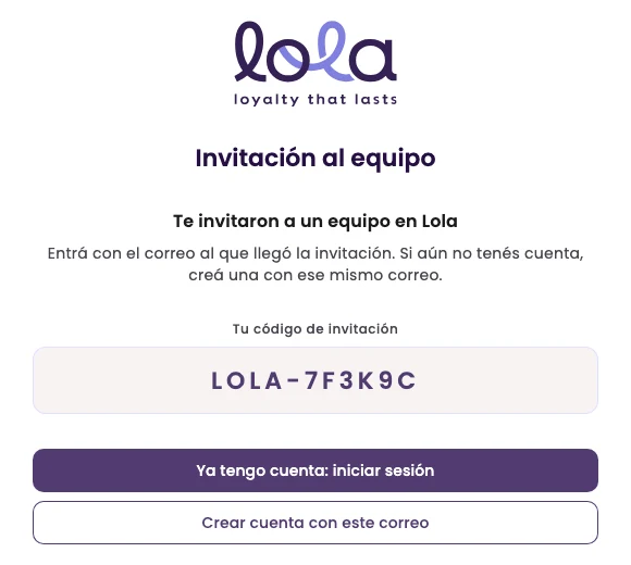Team invite for someone who isn't signed in, with the code and the buttons to sign in or create an account