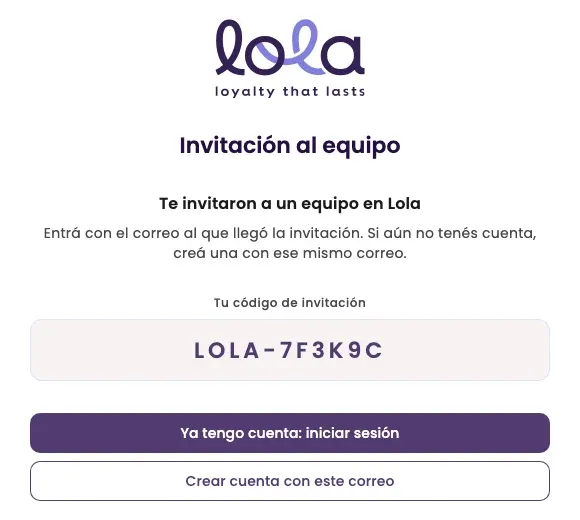 Team invite for someone who isn't signed in, with the code and the buttons to sign in or create an account