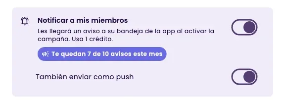 Notify my members turned on, with the notices left and Also send as push