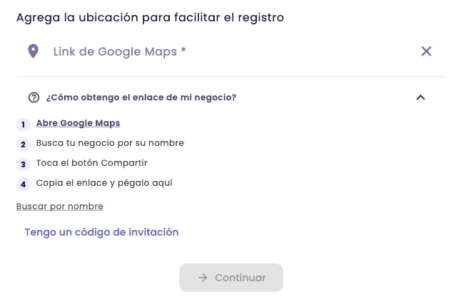 The Google Maps link field with the four steps to get the link