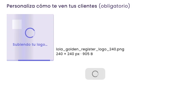 The logo uploading, with the Continue button waiting