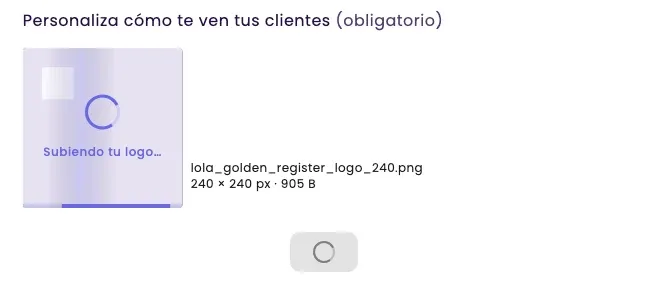 The logo uploading, with the Continue button waiting