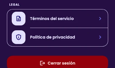 The bottom of Settings, with the Legal section and the Sign out button