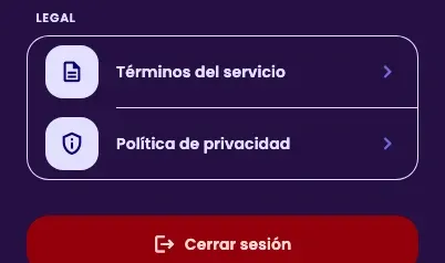 The bottom of Settings, with the Legal section and the Sign out button